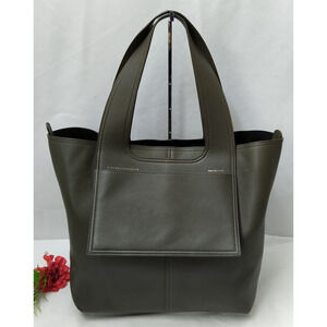 Victoria Beckham Apron Tote Olive Green Leather Double Handle Large Zipper Bag